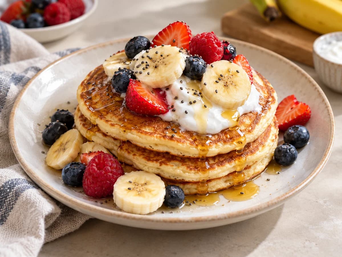 Appetitlich angerichtetes Gericht: Protein-Pancakes