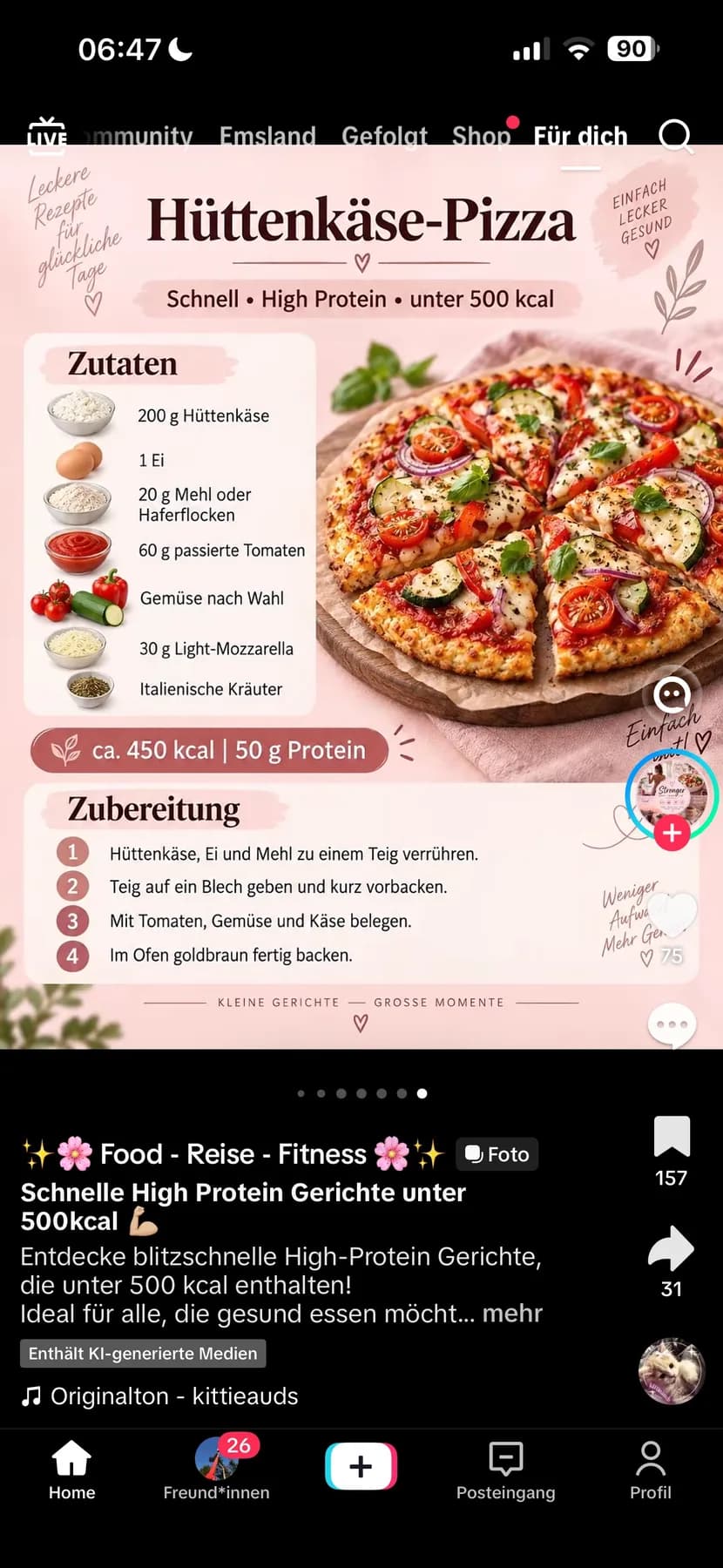 Hüttenkäse-Pizza – Rezeptbild