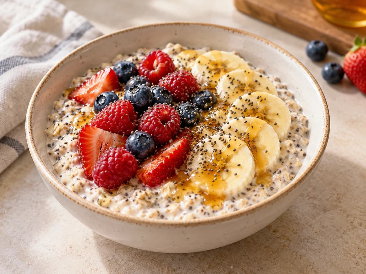 Appetitlich angerichtetes Gericht: Protein-Overnight-Oats