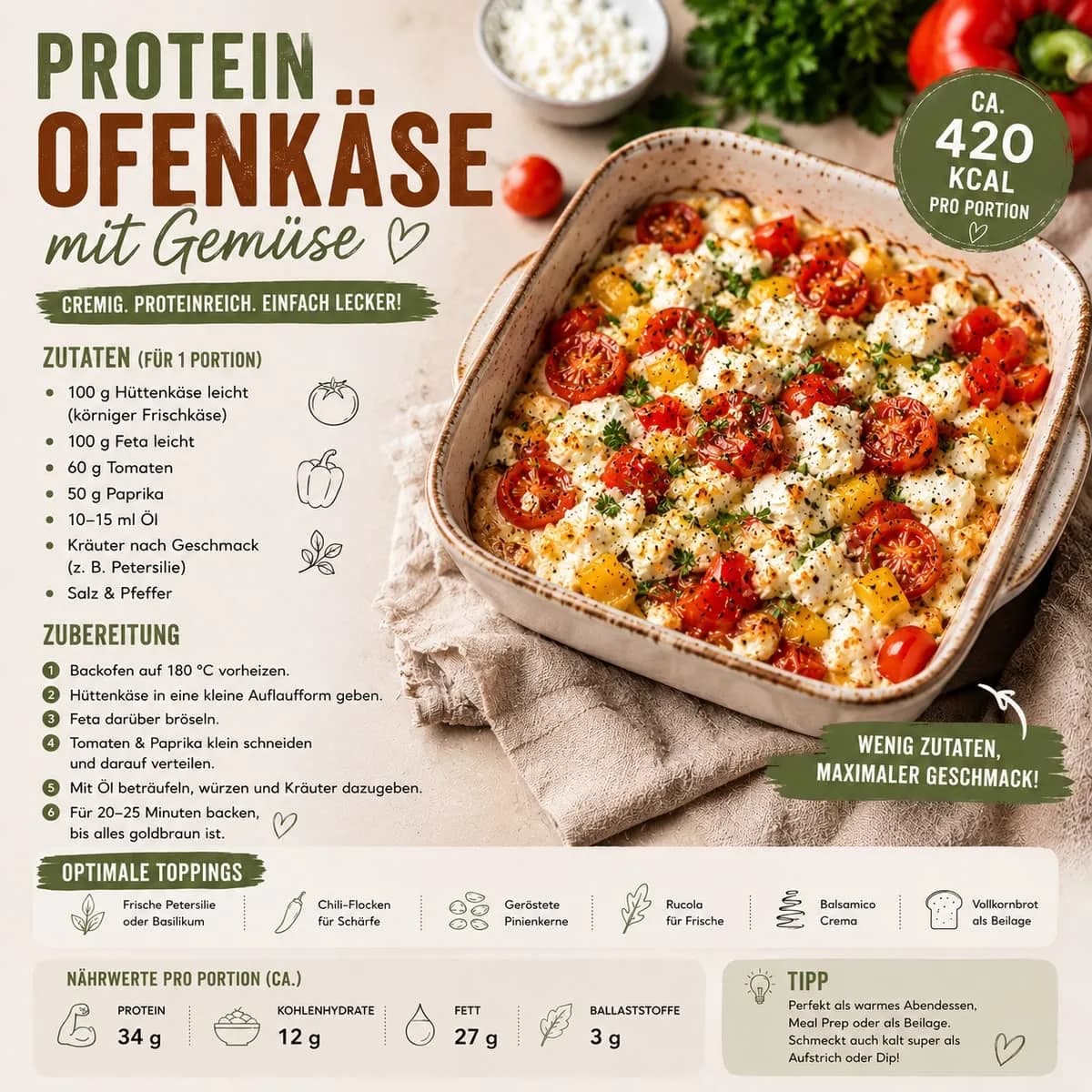 Protein-Ofenkäse mit Gemüse – Rezeptbild
