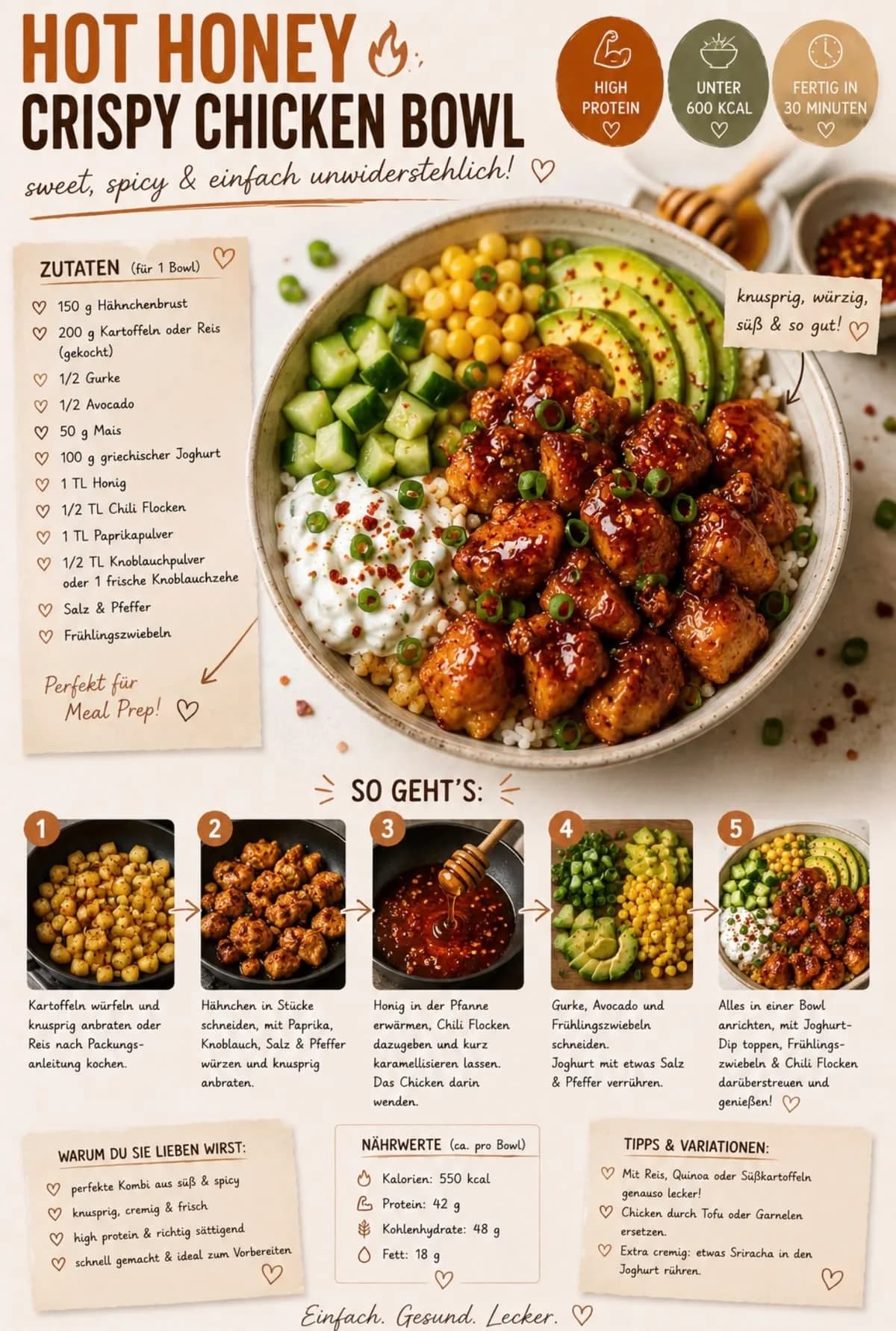 Hot Honey Crispy Chicken Bowl – Rezeptbild