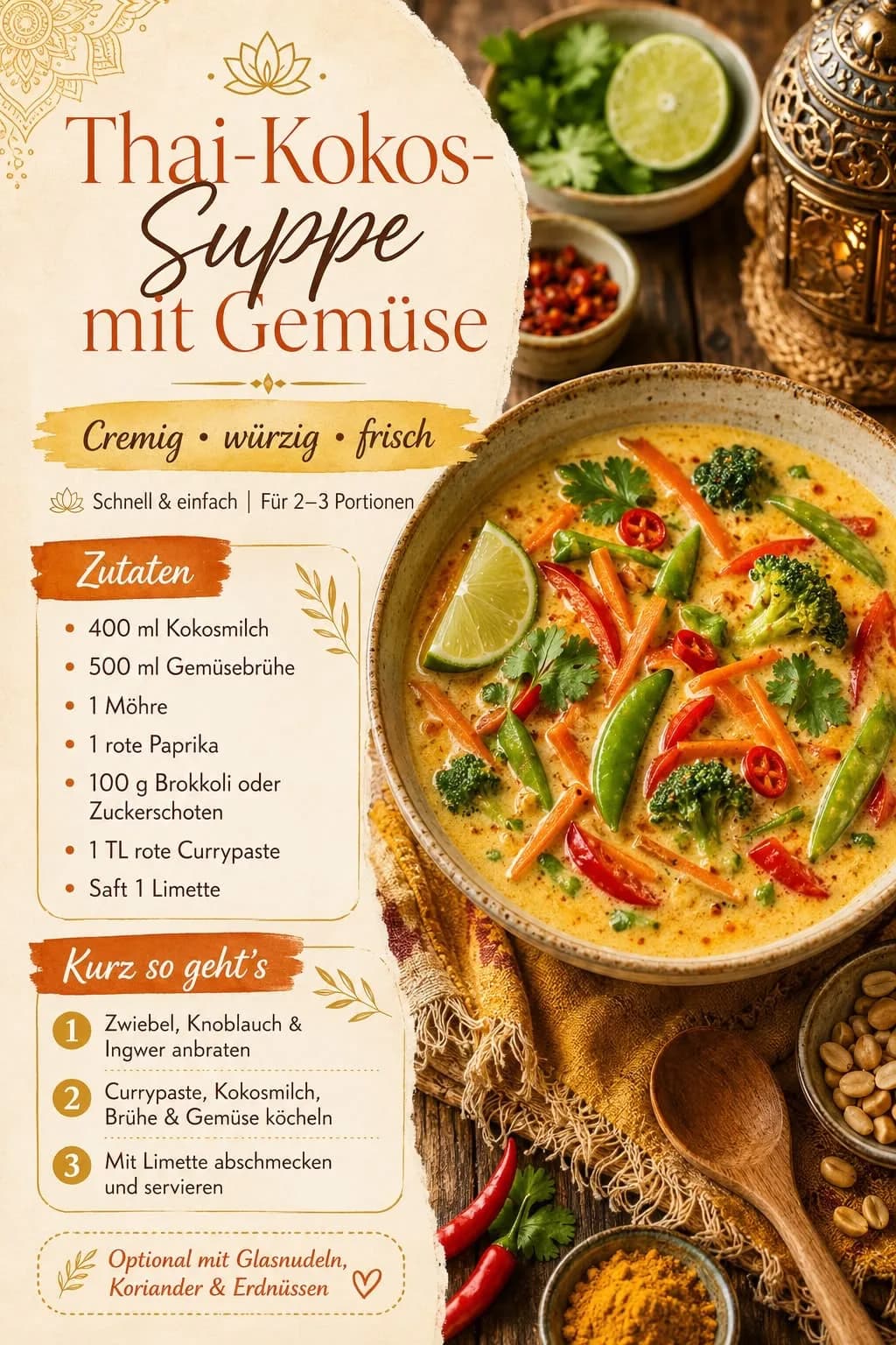 Thai-Kokos-Suppe mit Gemüse – Rezeptbild