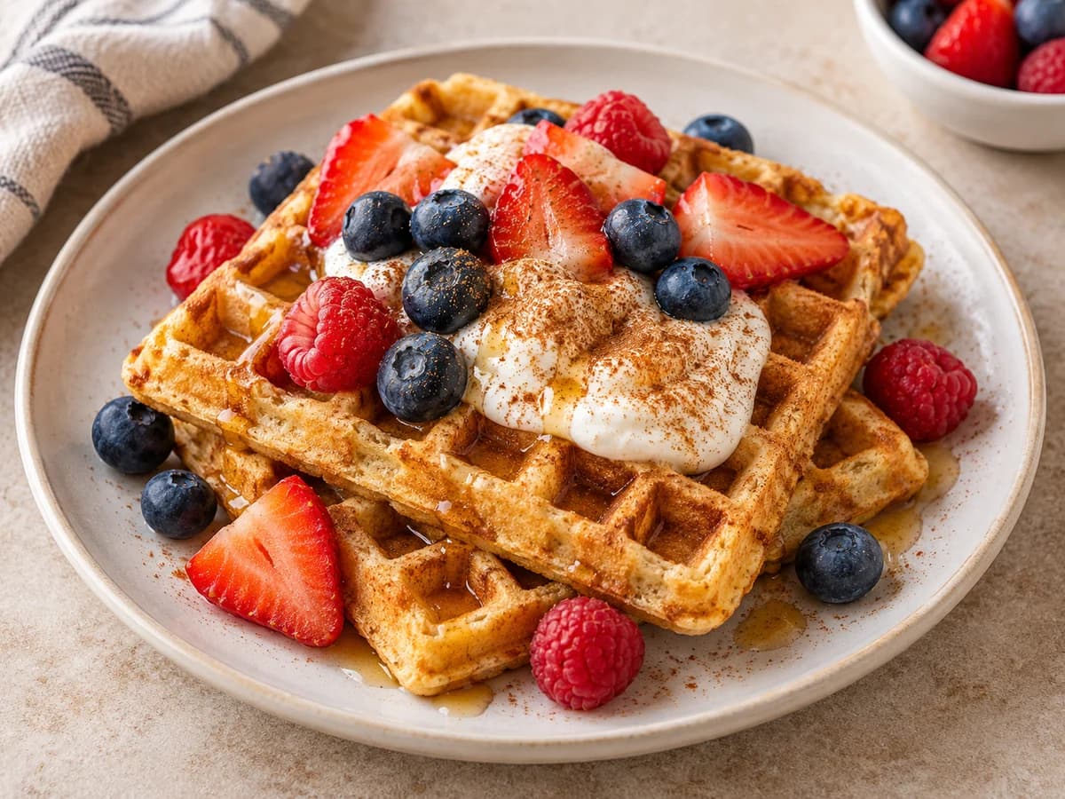 Appetitlich angerichtetes Gericht: Protein-Waffeln