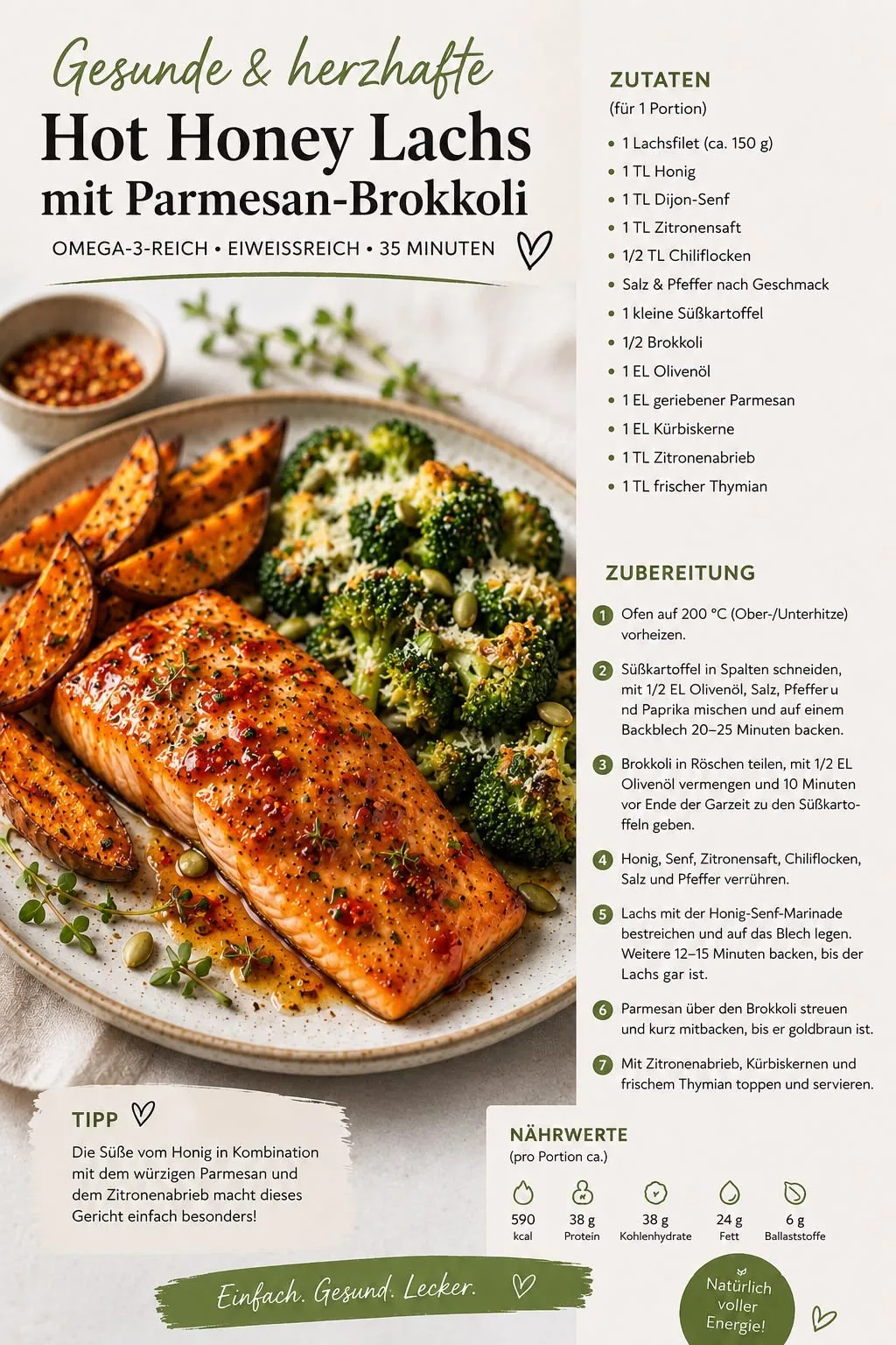 Hot-Honey-Lachs mit Parmesan-Brokkoli – Rezeptbild
