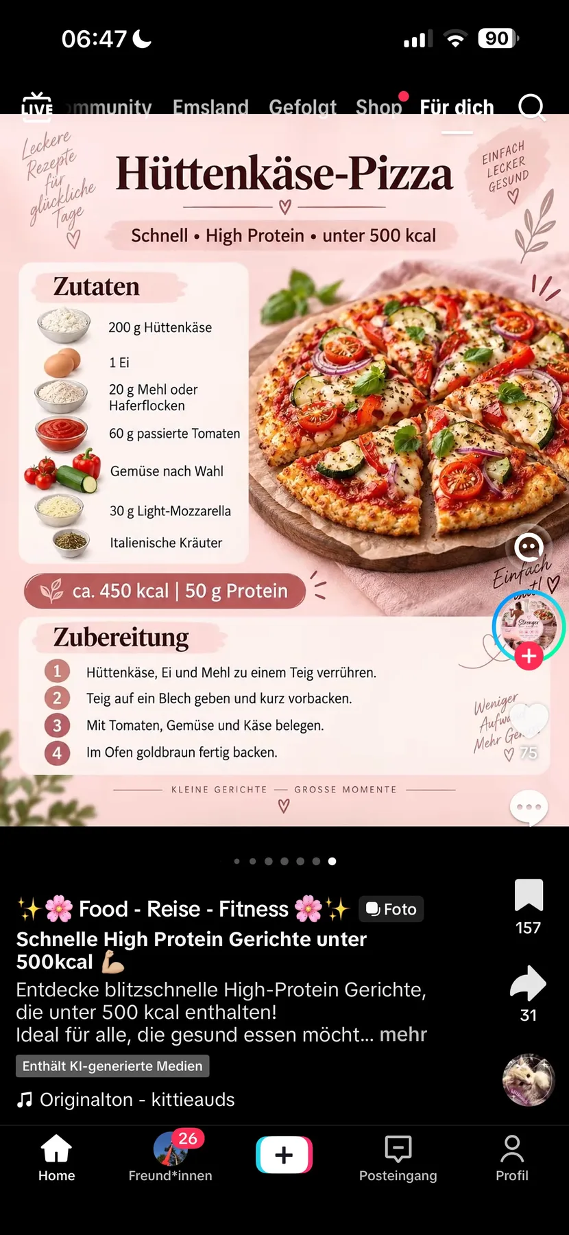Hüttenkäse-Pizza – Rezeptbild