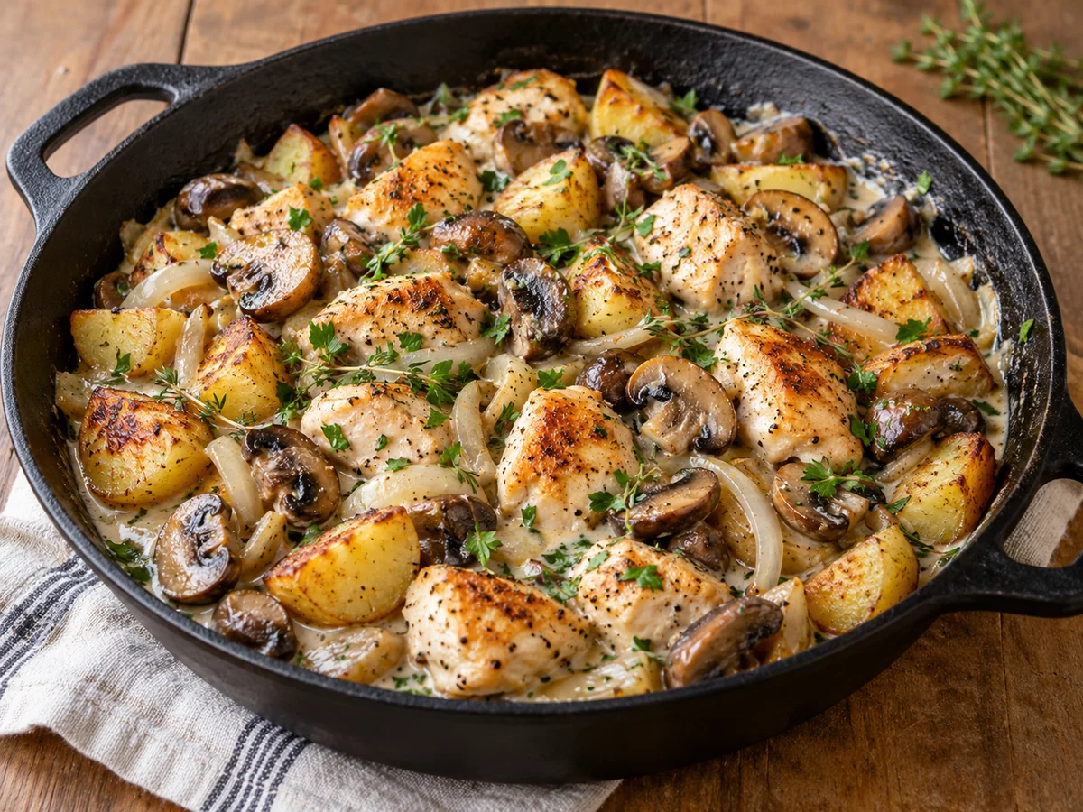 Appetitlich angerichtetes Gericht: High-Protein Kartoffel-Hähnchen-Pfanne