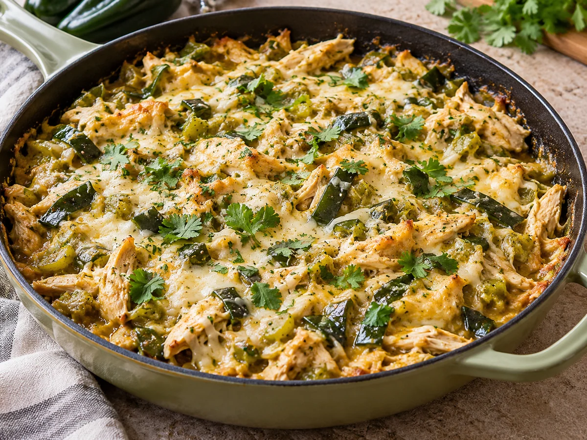 Appetitlich angerichtetes Gericht: Grüne Enchilada-Pfanne mit Hähnchen