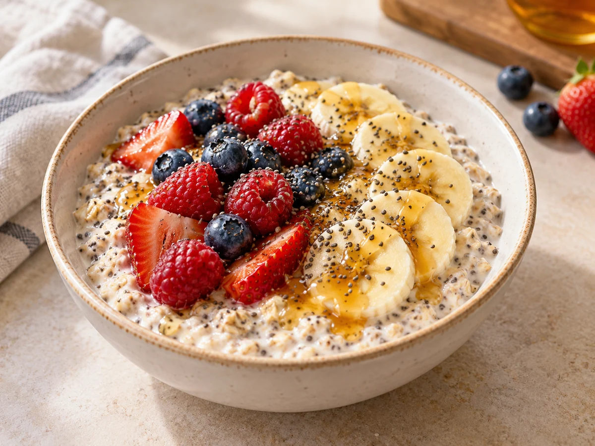 Appetitlich angerichtetes Gericht: Protein-Overnight-Oats