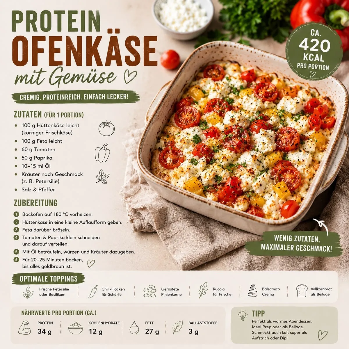 Protein-Ofenkäse mit Gemüse – Rezeptbild
