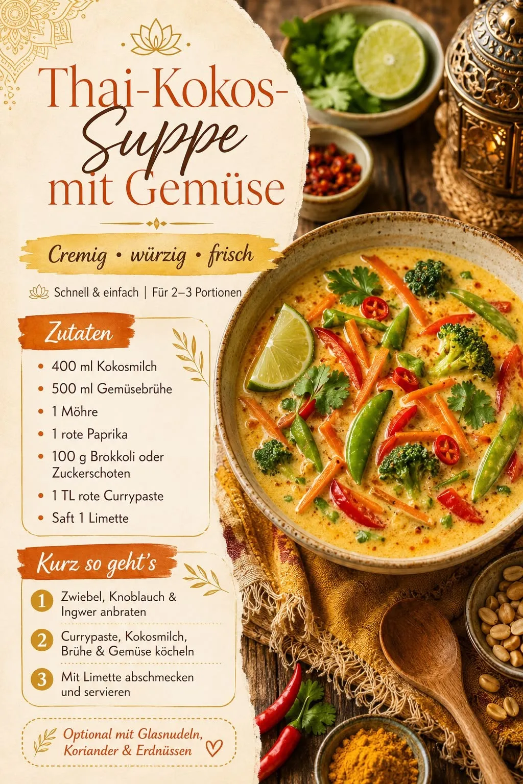 Thai-Kokos-Suppe mit Gemüse – Rezeptbild