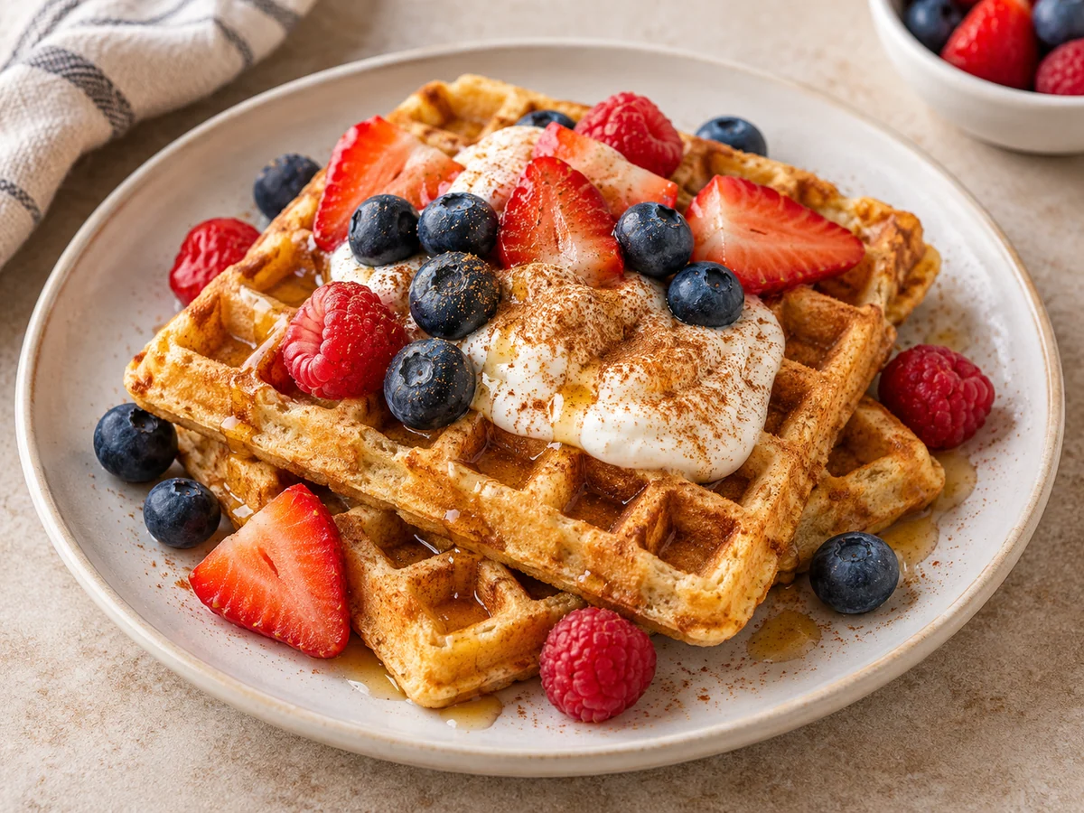 Appetitlich angerichtetes Gericht: Protein-Waffeln